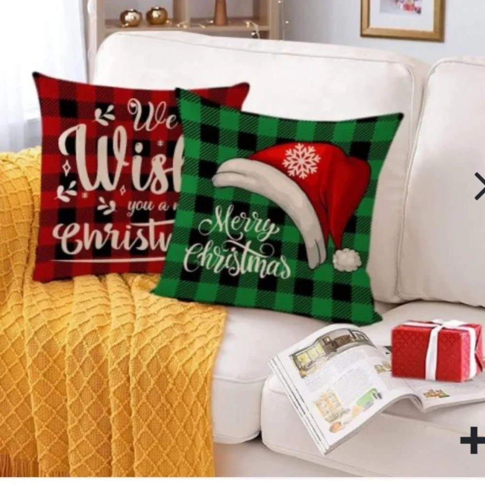 Festive Holiday Pillow Covers Set of 4 - Red and Green 20”X20”